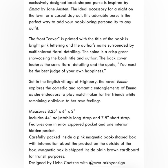 Book Purse - Emma ⭐️NWT⭐️ includes Custom Box - Picture 3 of 9